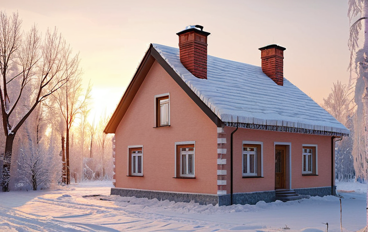 **
* **Prompt:** A cozy, snow-covered countryside house in the Moscow suburbs (-20 degrees Celsius outside). The house is built with light-colored thermal insulation bricks. Warm light shines from the windows. Emphasis on the thermal efficiency and comfort. Maybe show steam gently rising from the chimney. Winter landscape background.
**
