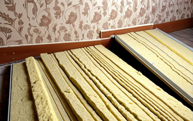 **Image Prompt:** Interior of a typical Russian apartment showing layers of soundproofing material (mineral wool, drywall) being installed on a wall. Show tools like a строительный нож (utility knife) and строительный уровень (spirit level) nearby. Focus on the construction process.