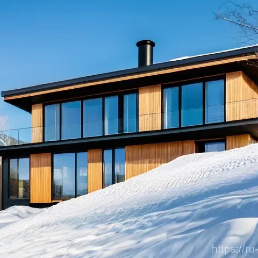건설 자재 리스트 - A modern, energy-efficient family home designed for the Russian climate, nestled on a gentle hill am...