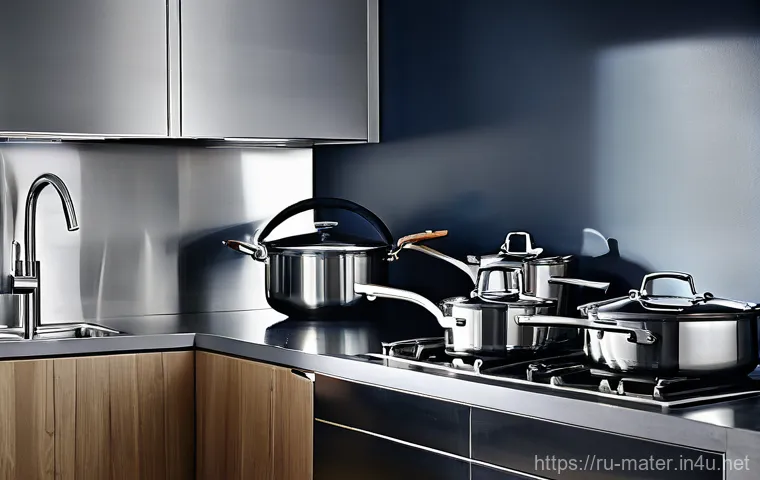 스테인리스강과 알루미늄 차이 - Image Prompt 1: The Modern Kitchen Duel - Shine vs. Speed**