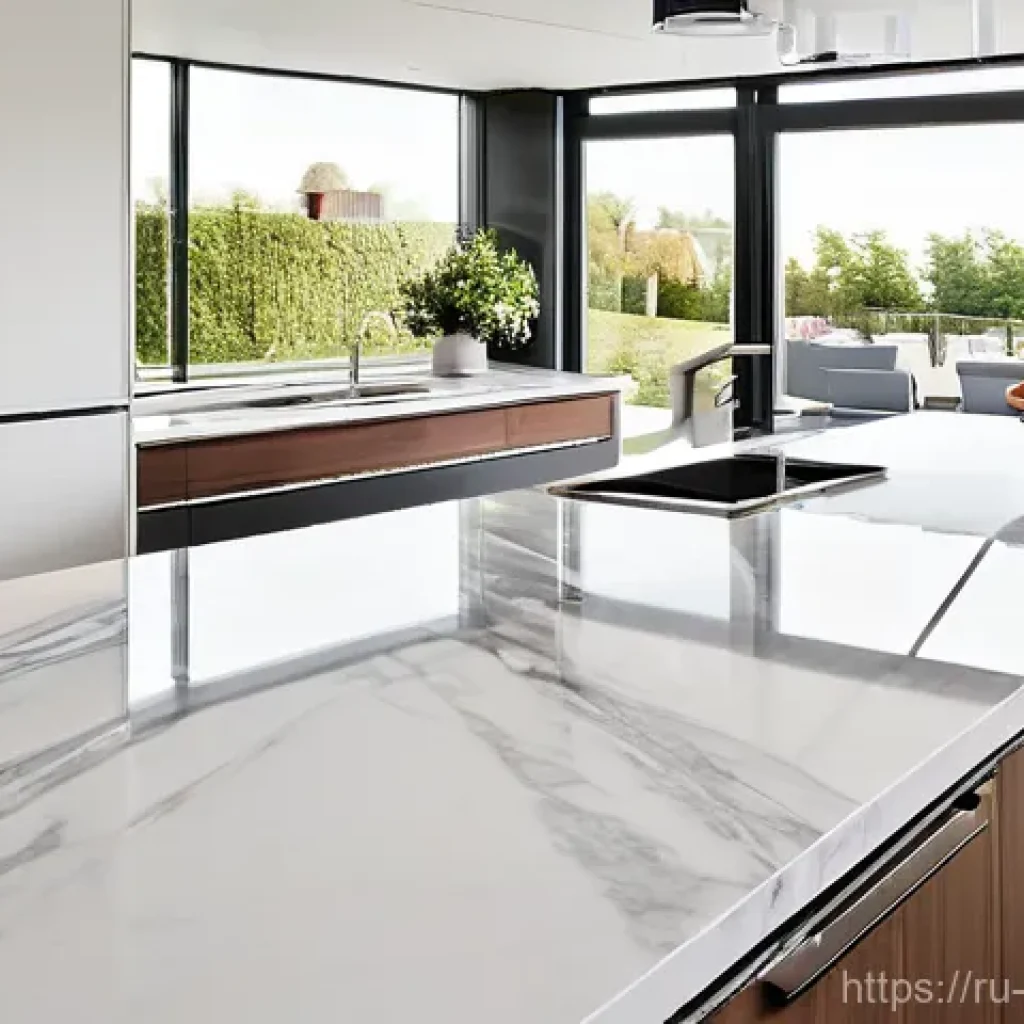 대리석과 인조석 차이 - **Prompt 1: The Elegance of Contrasting Countertops in a Modern Kitchen**
"A bright, spacious, a...