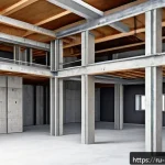 Home 19 구조재와 마감재 차이 - A detailed cross-sectional illustration of a building’s structural framework highlighting load-beari...